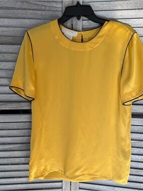 Escada 100% Silk Top Yellow Gold Black Piping Vintage EU 36 US 6